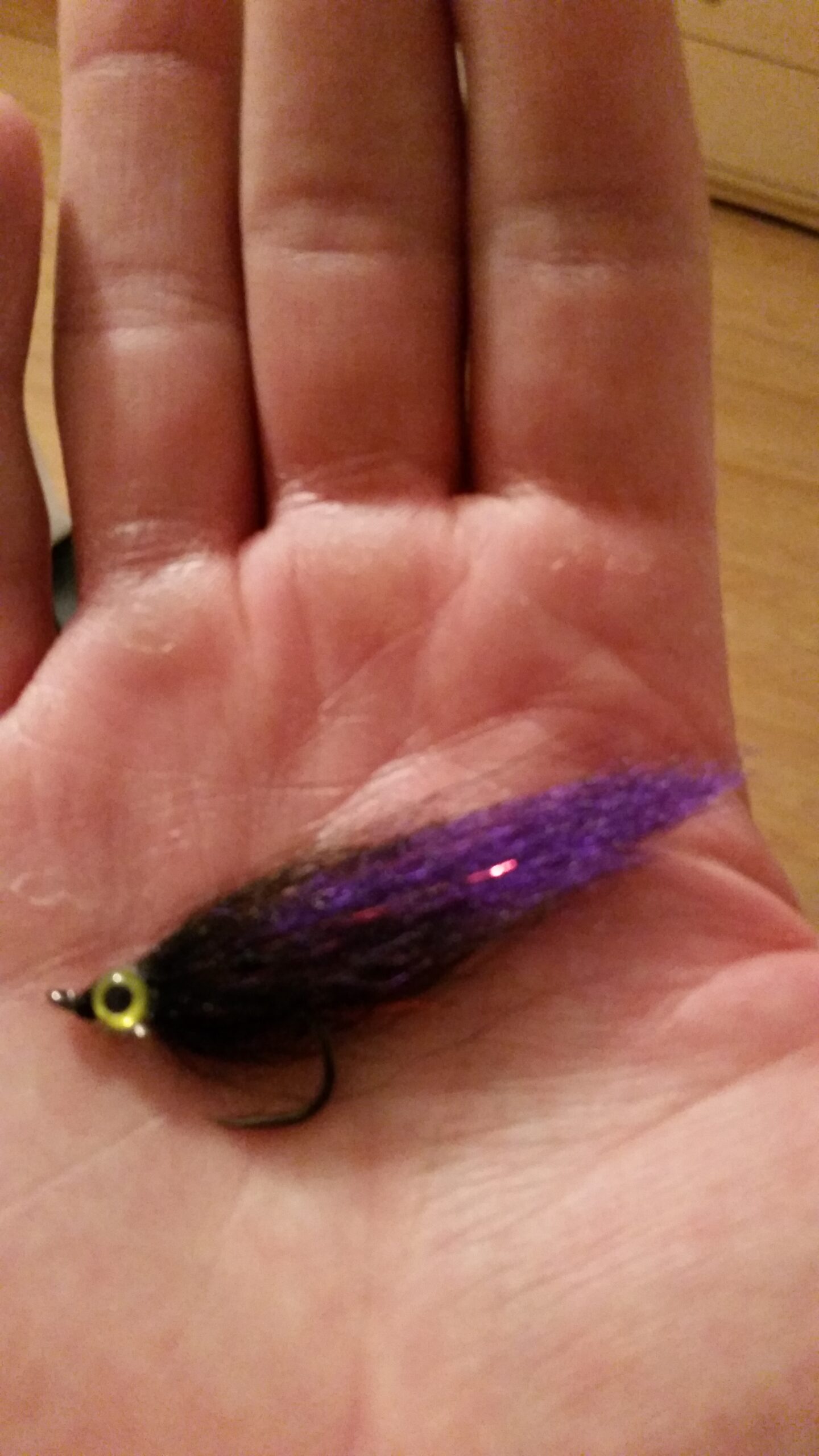 Purple patterned baitfish fly 