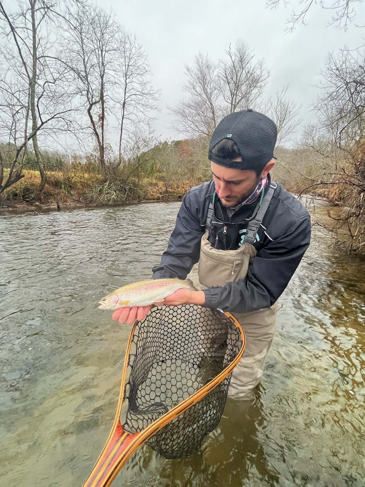 Proper fish handling of a North Georgia rainbow trout